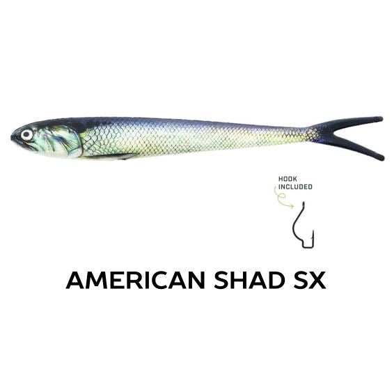Wounded Rattle "SX" by Nextgen with Trapper Tackle Heavy Cover Offset Wide Gap Hook (2 Baits, 1 Hook) TrapperTackle American Shad SX 